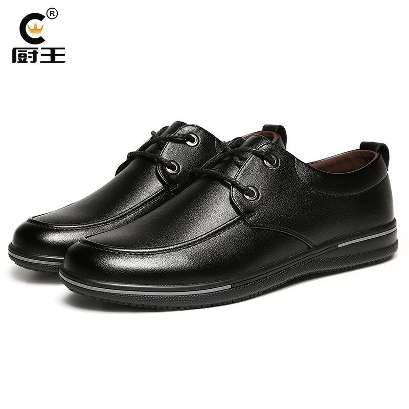Kitchen King Chef Special Leather Shoes Kitchen Non-Slip Waterproof Oil-Proof Work Shoes Black Soft Leather Low Top Work Shoes New