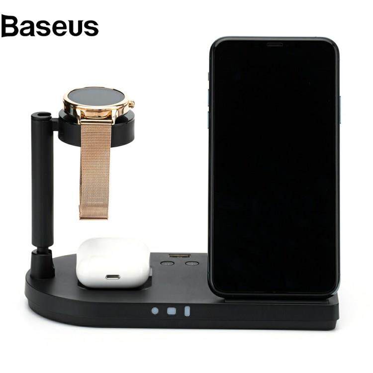 Baseus F5 4 in 1 Multi-function Wireless Charger Detachable Charging Station Folding Charging Stand with Light for iPhone 12 Series/AirPods/iWatch