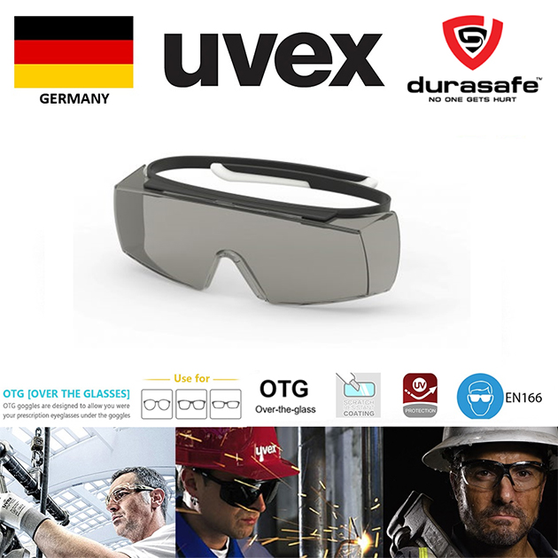[Durasafe] UVEX 9169081 Super Over-the-Glass (OTG) Safety Glasses Black Frame Grey Optidur NC/Hi-Res Len