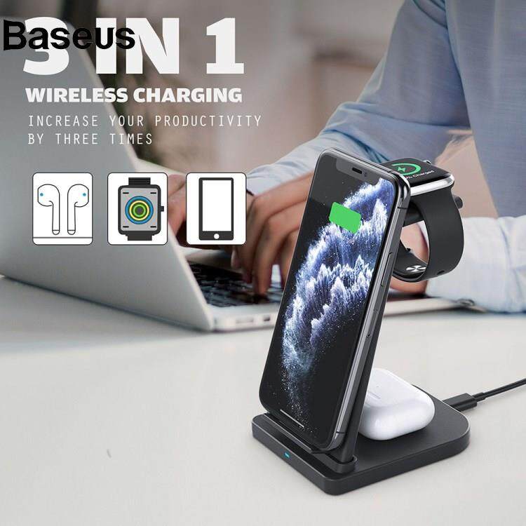 Baseus B-12 Universal Desktop Charger 3-in-1 15W Wireless Charging Folding Stand for Mobile Phone / Earphones / Smart Watch