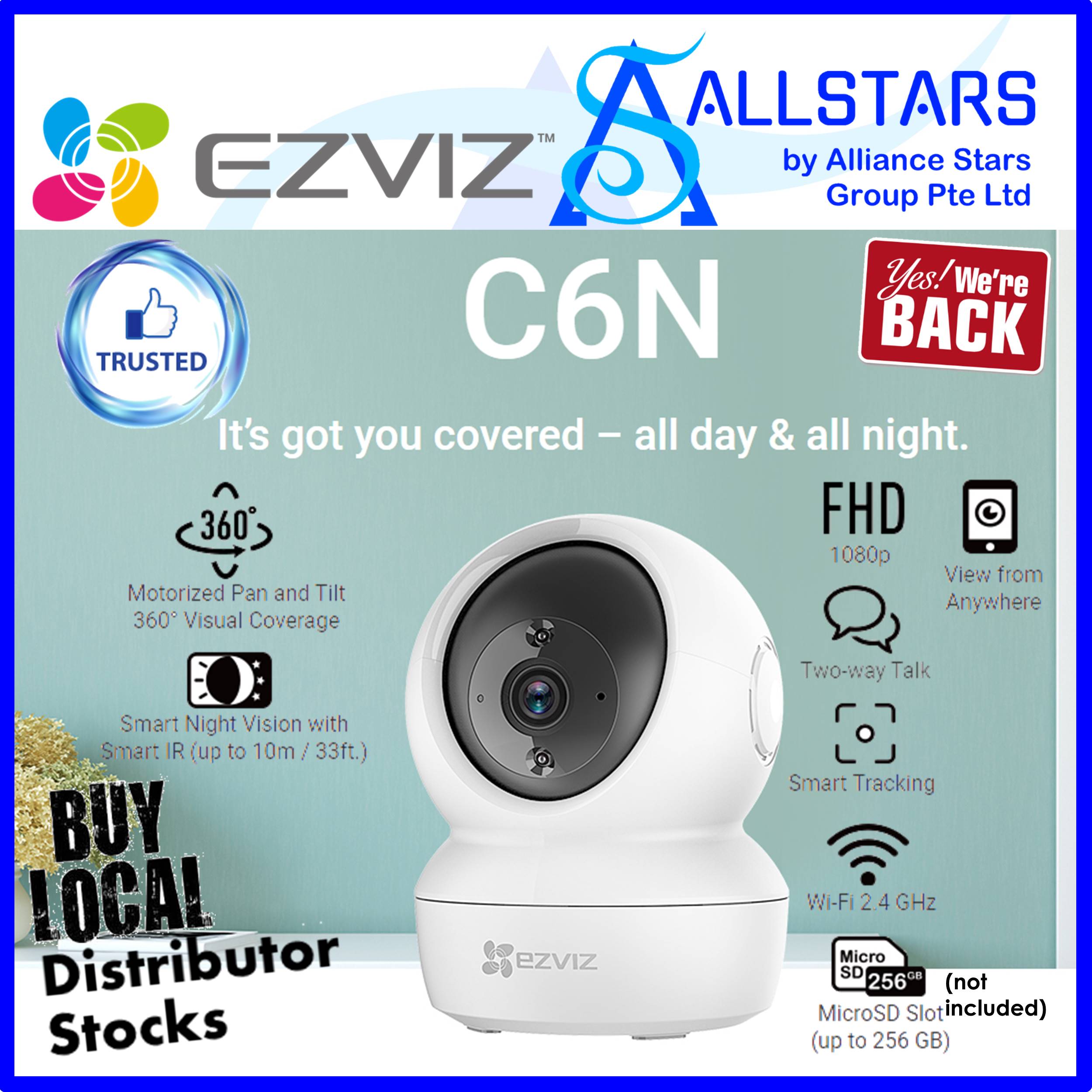 (ALLSTARS : We Are Back Promo) EZVIZ C6N Smart Home Camera Wireless IPCAM / 2MP, 1080P / Pan, Tilt, 2.4GHz, 2-way talk, motion detection, night vision (CS-C6N) (Warranty 1year with Spectra Infotech)