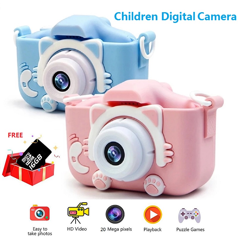 YLANTECH Mini Cartoon Kids Camera Creative Children's Camera HD 1200W Pixels Digital Camera Portable 1080P Camera For Kids Birthday Christmas Gift（with free 16GB TF Card）