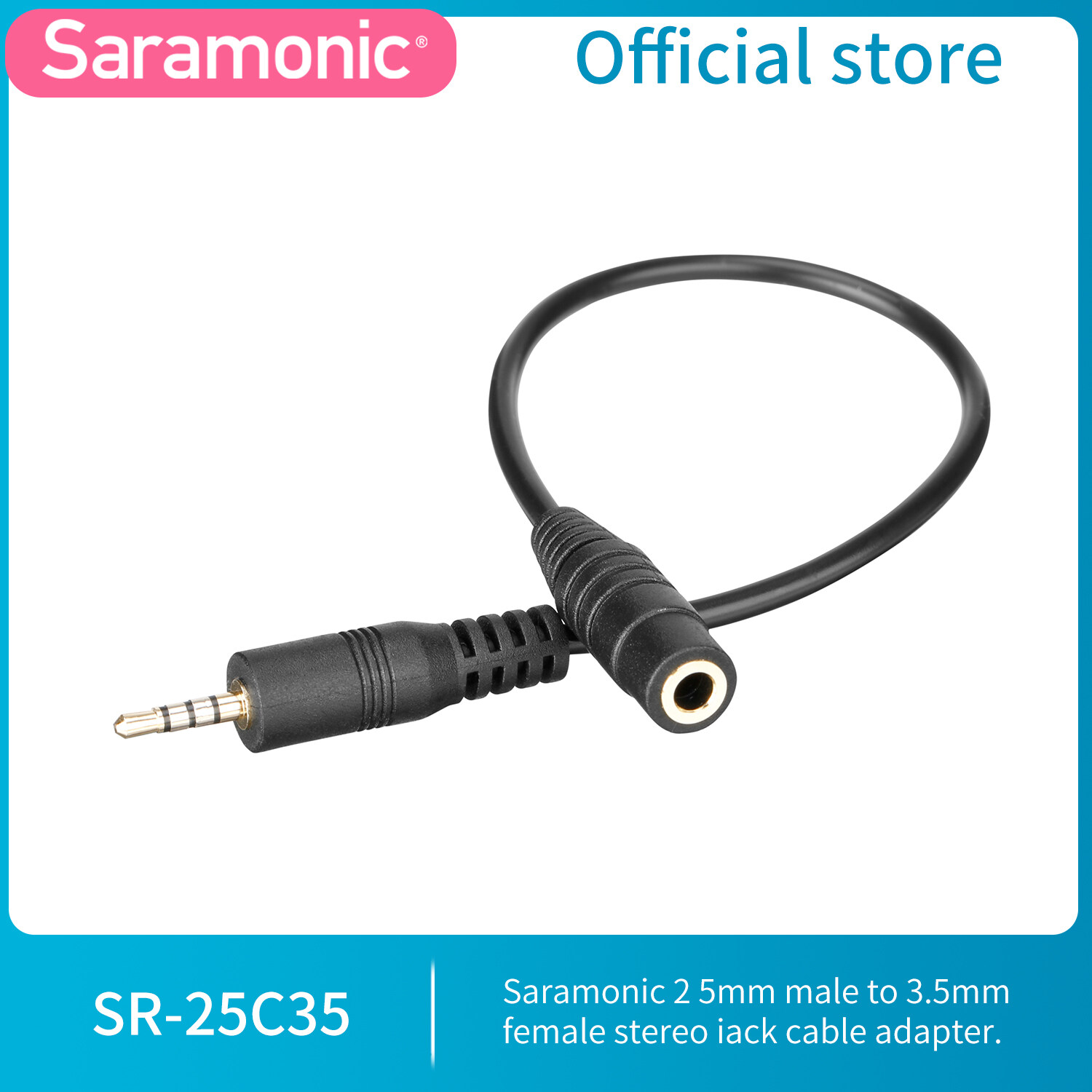 Saramonic SR-25C35 Microphone Cable Adapter with 2.5mm Mic Male Connector to 3.5mm Female Input for FujiFilm DSLR Camera Video Recording Youtube Interview Vlog